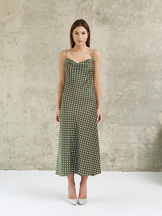 Зеленое платье-комбинация с принтом в горошек  Alisia Hit