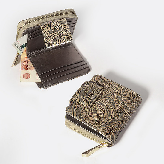 Компактный кошелек из золотистой кожи с узорным тиснением  Alessandro Beato