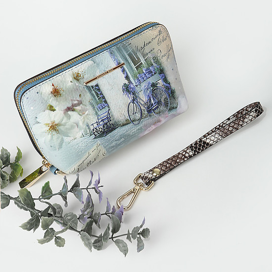 Косметичка-клатч из кожи с пейзажным принтом прованса  Alessandro Beato