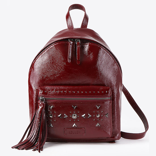 Бордовый кожаный рюкзак среднего размера с заклепками  KELLEN