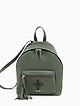 Зеленый кожаный рюкзак среднего размера с вышивкой на переднем кармане  KELLEN