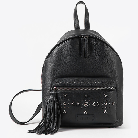 Черный кожаный рюкзак среднего размера с заклепками  KELLEN