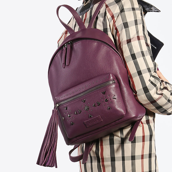 Фиолетовый кожаный рюкзак среднего размера с заклепками  KELLEN