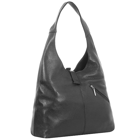 Вместительная сумка-мешок из натуральной мелкозернистой кожи в черном цвете  Richet