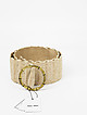 Бежевый ремень из экокожи и искусственной соломки с круглой бамбуковой пряжкой  Alex Max