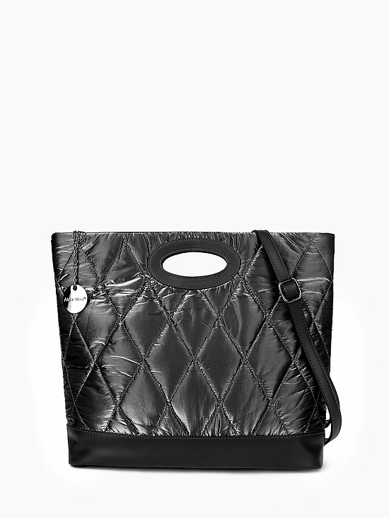 Текстильная стеганая сумка-тоут со вставками из экокожи черного  Alex Max