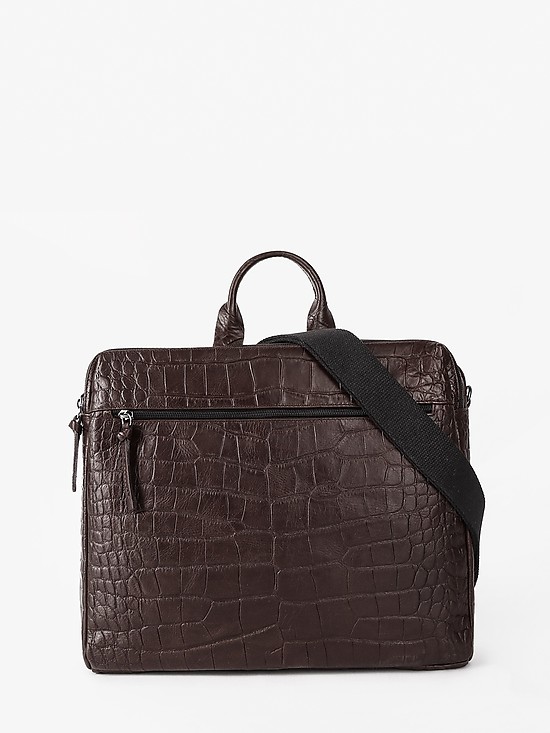 Мужская деловая сумка из кожи под крокодила коричневого цвета  Bruno Rossi