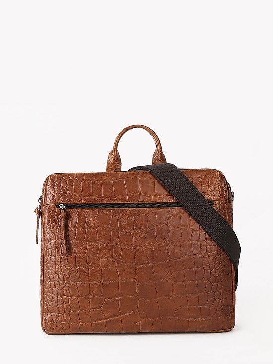 Мужская деловая сумка из кожи под крокодила коньячного оттенка  Bruno Rossi