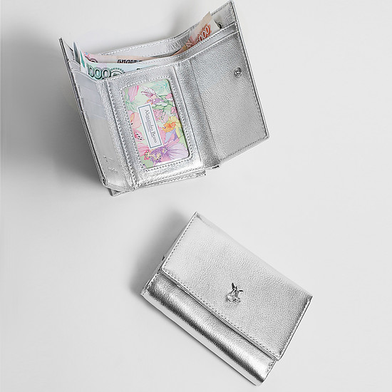 Серебристый мини-кошелек из натуральной кожи  Alessandro Beato