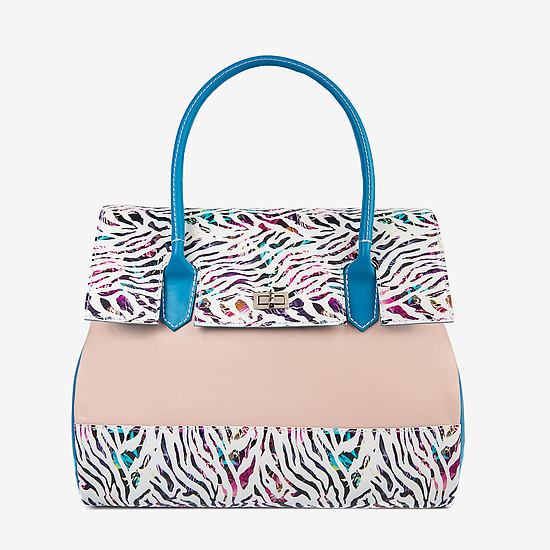 Розово-голубая кожаная сумка-тоут в стиле колор-блок  Balagura