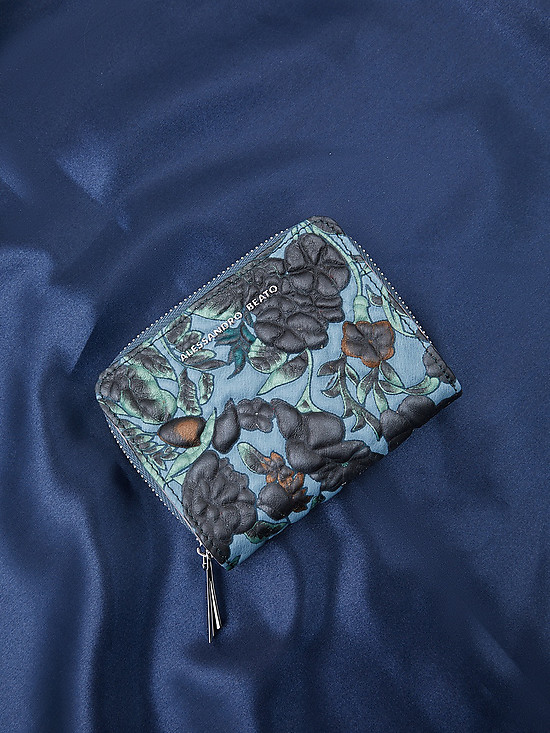 Небольшой кошелек на молнии из кожи с объемным тиснением букле в голубых тонах  Alessandro Beato