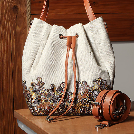 Текстильная сумка-торба с кожаным декором  Innue