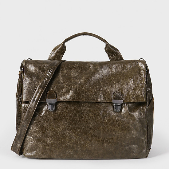 Коричневая кожаная сумка-портфель среднего размера  Bruno Rossi