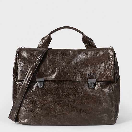 Темно-коричневая кожаная сумка-портфель среднего размера  Bruno Rossi