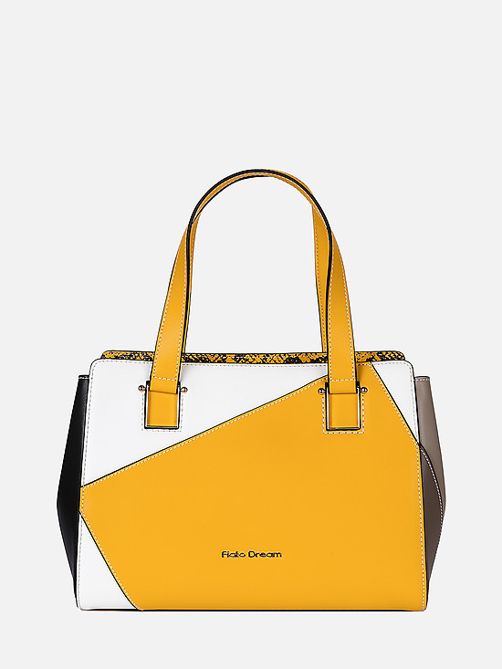 Кожаная сумка-тоут в стиле колор-блок в желтых тонах с ручками на плечо  Fiato Dream