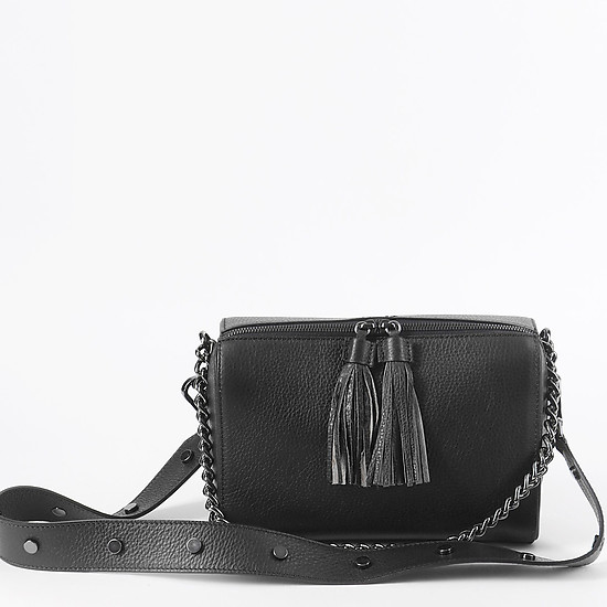 Черная кожаная сумочка на плечо с двумя ремешками  Tosca Blu