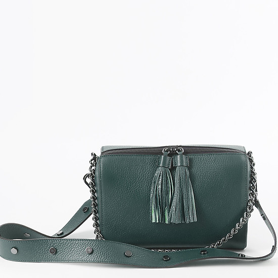 Темно-зеленая кожаная сумочка на плечо с двумя ремешками  Tosca Blu