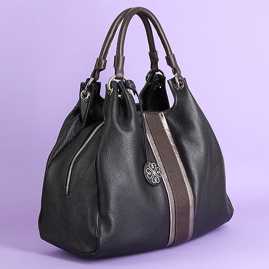 Большая черная сумка на двух ручках из натуральной мягкой кожи  KELLEN