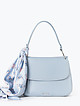 Голубая кожаная сумка-хобо с ручкой на кольцах и декоративным платком  BE NICE