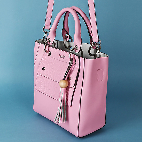 Розовая кожаная сумка со съемным отделением и ручками на кольцах  Tosca Blu