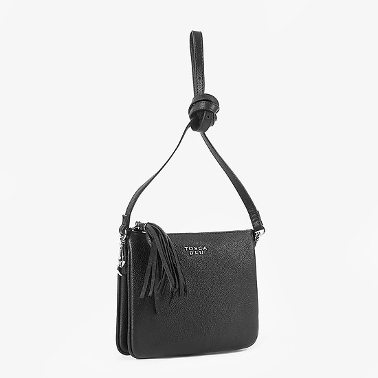 Черная кожаная сумочка-клатч с кисточкой  Tosca Blu