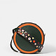 Круглая сумочка кросс-боди из темно-зеленой кожи с оранжевой окантовкой в стиле 80-х  Tosca Blu