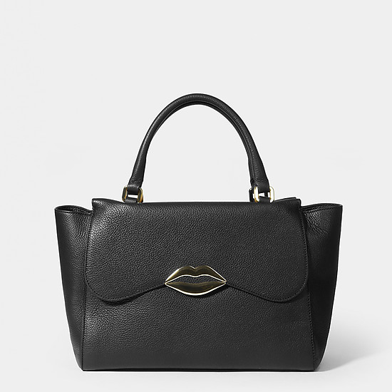 Черная трапециевидная сумка-тоут из натуральной кожи с декором в форме губ в стиле 80-х  Tosca Blu