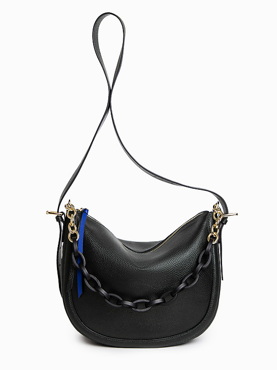 Черная кожаная сумка-хобо с декоративной цепью  Alessandro Birutti