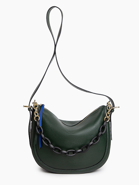 Зеленая кожаная сумка-хобо с декоративной цепью  Alessandro Birutti