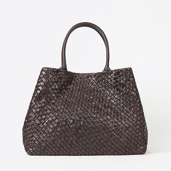 Мягкая плетеная сумка-тоут из натуральной кожи в трендовом оттенке горького шоколада  Tosca Blu