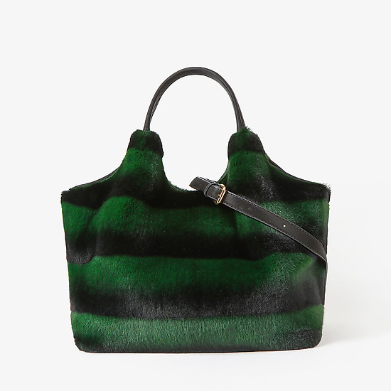 Мягкая сумка-тоут из зеленого и черного искусственного меха  Tosca Blu