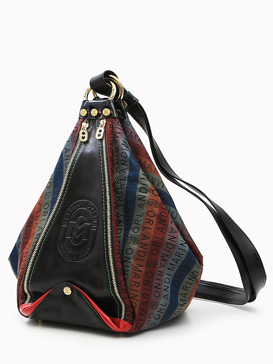 Разноцветная сумка-рюкзак из мягкой кожи с брендовым тиснением  Marino Orlandi