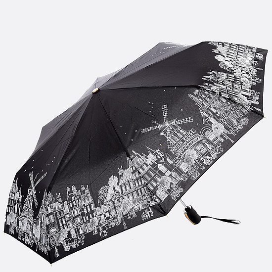Черный зонт-автомат с контрастным рисунком  Tri Slona