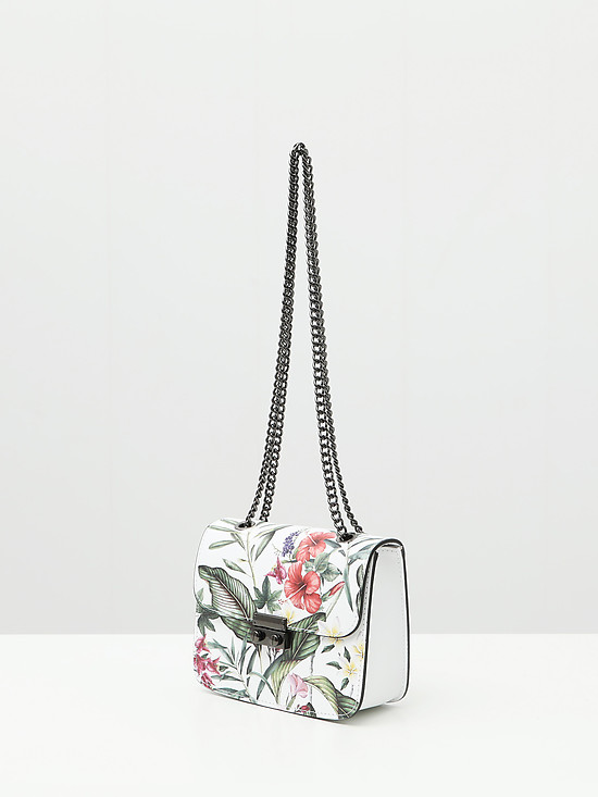 Белая прямоугольная сумочка кросс-боди из плотной кожи с цветочным принтом  Folle
