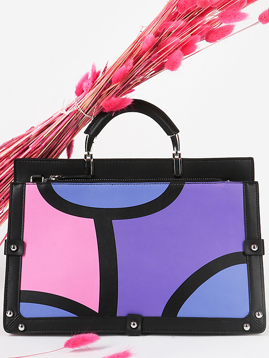Авангардная сумка-портфель из разноцветной кожи в фиолетовых тонах  Tosca Blu