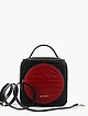 Небольшая черная сумочка-боулер с красным карманом из кожи под крокодила  BE NICE