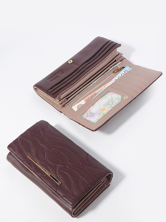 Горизонтальный бумажник из кожи в сливовом оттенке с узорной просточкой  Alessandro Beato