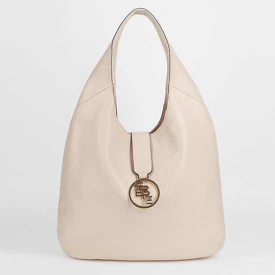 Брендовая сумка-хобо из мягкой кожи бежевого цвета  Ferre collezioni