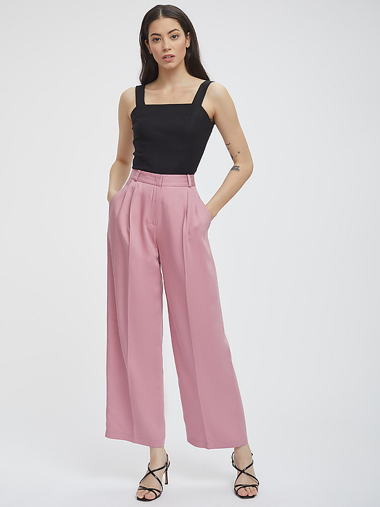 Пудрово-розовые широкие брюки из тенсела  Calista