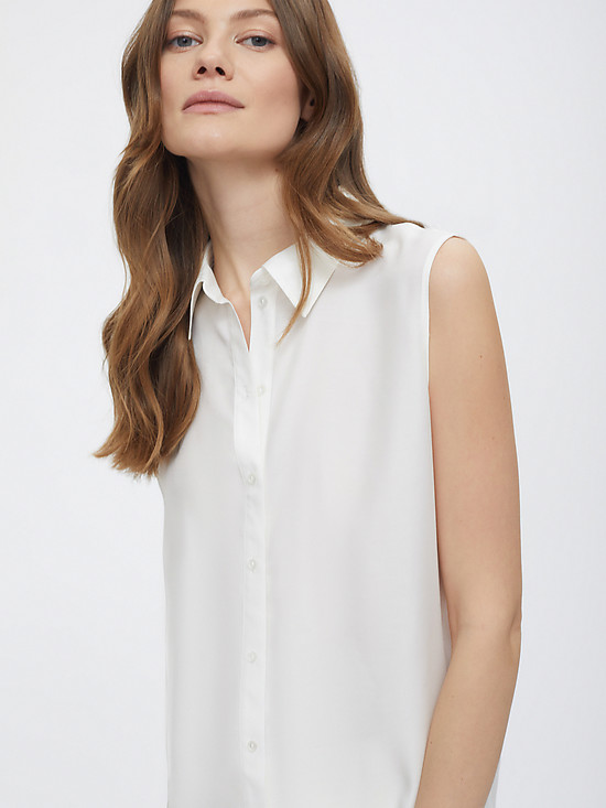 Белая блуза с отложным воротником без рукавов  Calista