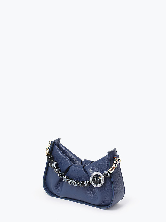 Синяя кожаная сумочка кросс-боди с декоративными складками и цепочкой  BE NICE