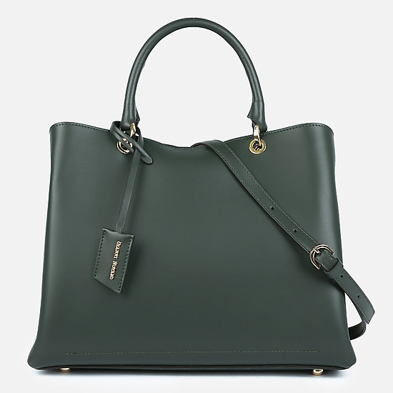 Темно-зеленая сумка-тоут из плотной гладкой кожи  Gianni Notaro