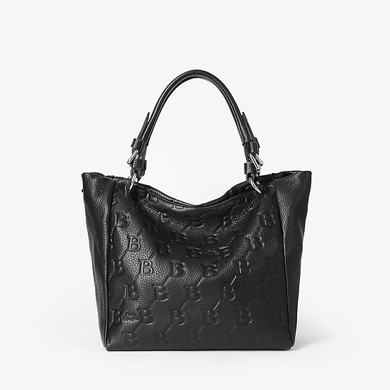 Черная сумка-тоут из мягкой кожи с брендовым тиснением  Sara Burglar