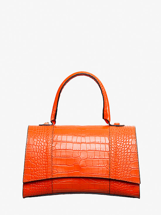 Оранжевая компактная сумочка-сэтчел из кожи под крокодила  BE NICE