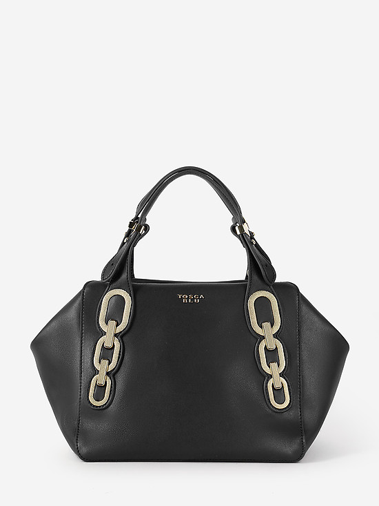 Черная сумка-тоут из мягкой кожи с декором в виде цепей  Tosca Blu