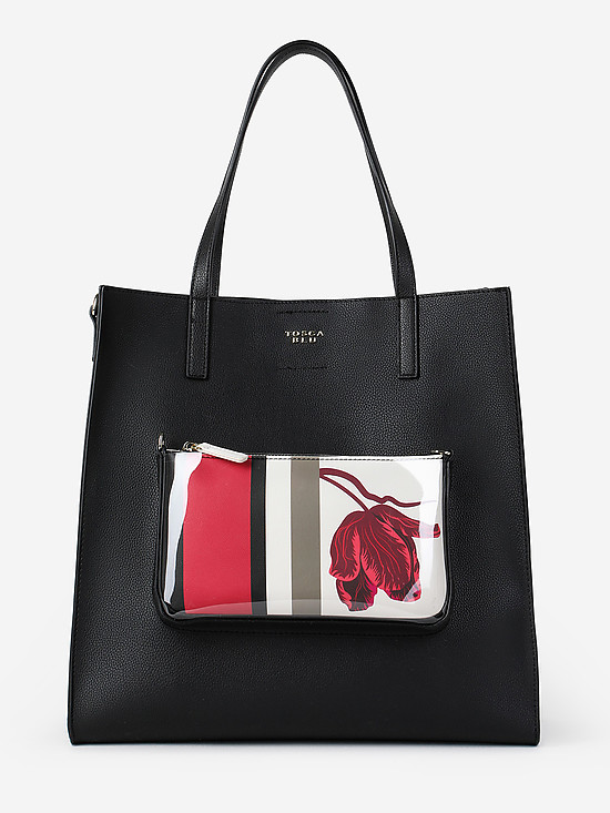 Черная сумка шоппер из экокожи с мини-сумочкой в комплекте  Tosca Blu