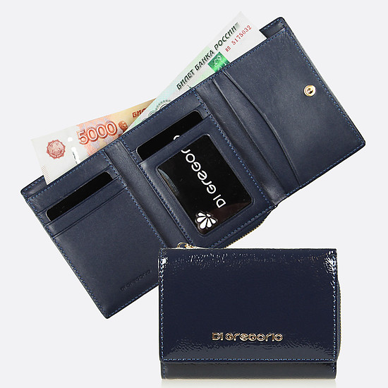 Лаковый синий бумажник  Di Gregorio