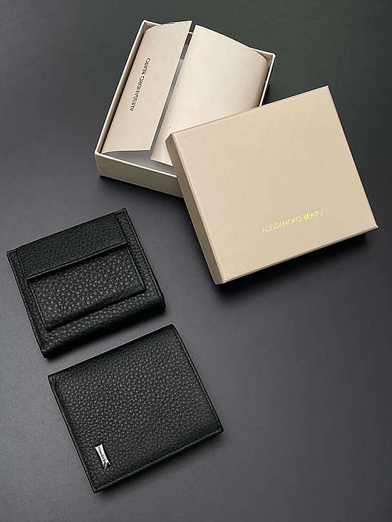 Небольшой черный кожаный бумажник на кнопке  Alessandro Beato