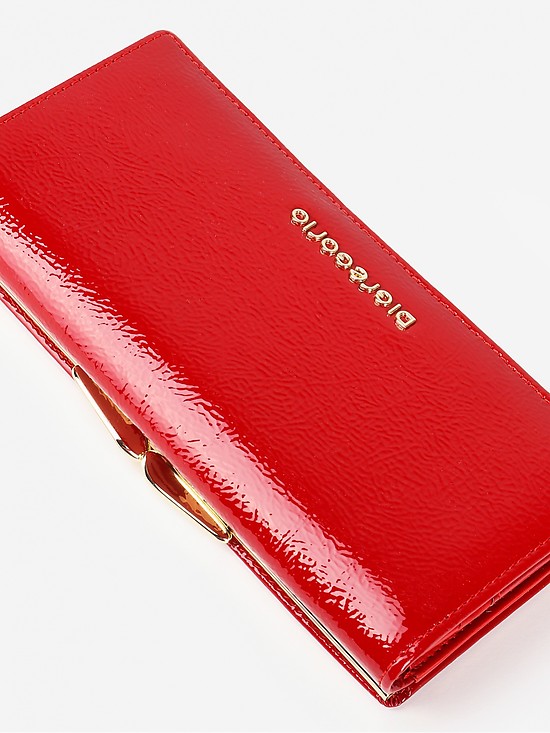 Горизонтальный лаковый бумажник красного цвета с внешним отделением на клипсе  Di Gregorio