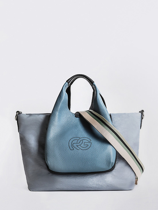 Голубая текстильная сумка-трансформер из с отстегивающимися карманами из кожи  Roberta Gandolfi